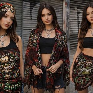🔥 ED HARDY SKULL DRAGON SCARF Y2K GOTHIC STREETWEAR GRUNGE ALT WRAP 🔥Dark Fairy
